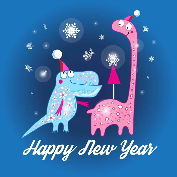 Christmas card with dinosaurs — Stock Vector