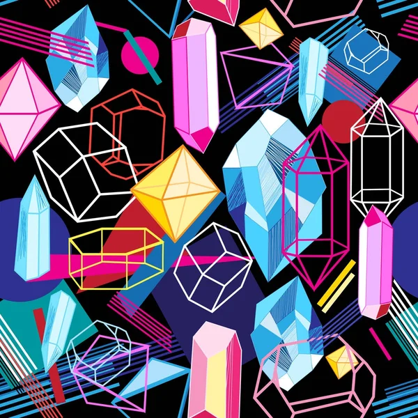 Hermoso patrón sin costura con cristales de colores — Vector de stock