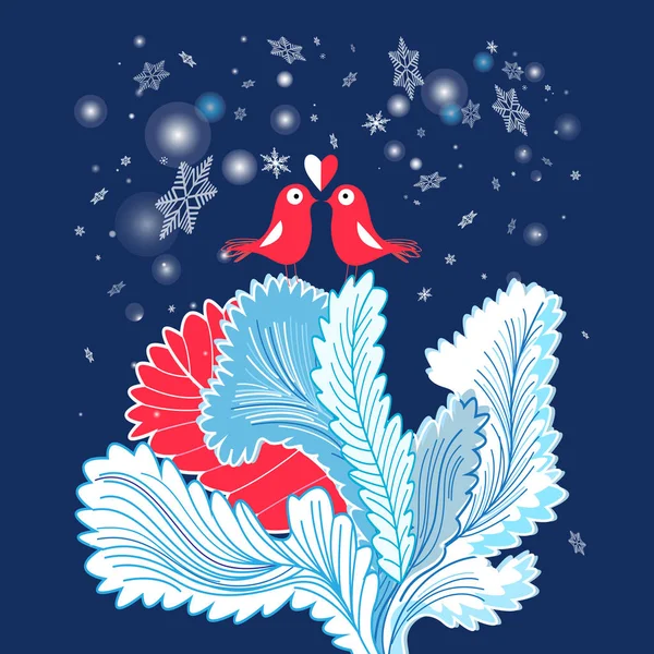 夢中になる鳥のクリスマス カード — ストックベクタ