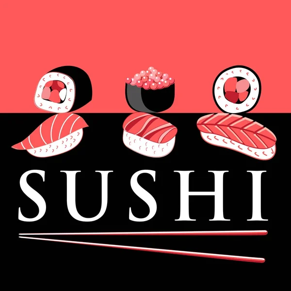 Affiche lumineuse vectorielle avec différents sushis — Image vectorielle