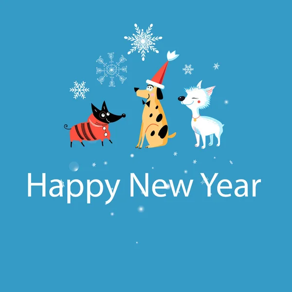 Nytt år Hälsningskort med roliga hundar — Stock vektor