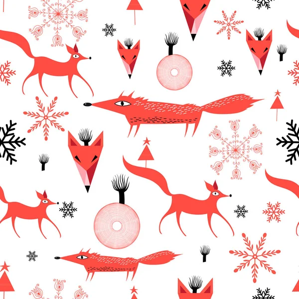 Año Nuevo patrón de zorros rojos — Archivo Imágenes Vectoriales