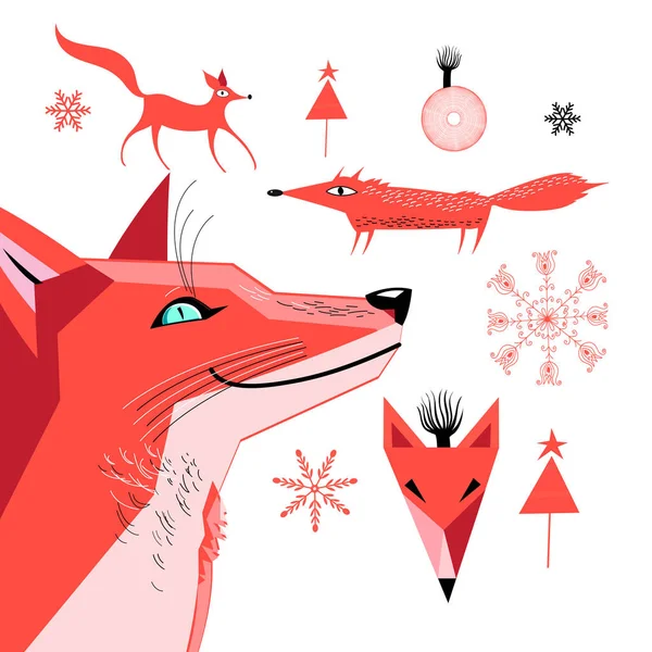 Red Fox grafik kümesi — Stok Vektör