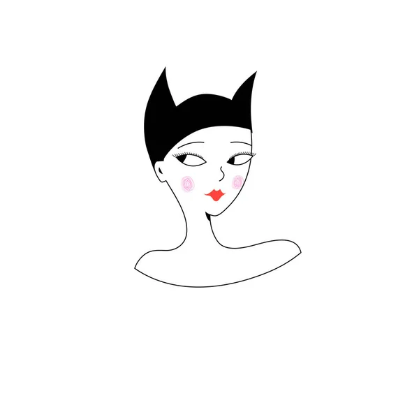 Grafische portret van een meisje met kat — Stockvector