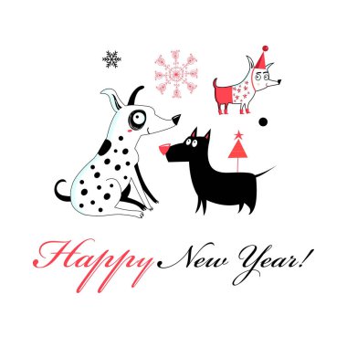 Neşeli köpekler ile yeni yıl tebrik kartı 