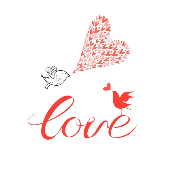 Greeting card with lovers with birds — Stock Vector