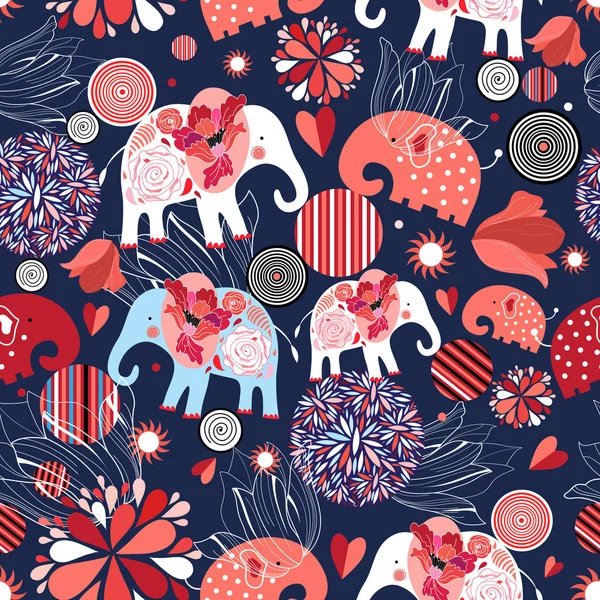 Beau motif sans couture éléphants émaillés — Image vectorielle