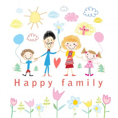 Mutlu aile çizim karikatür bebek