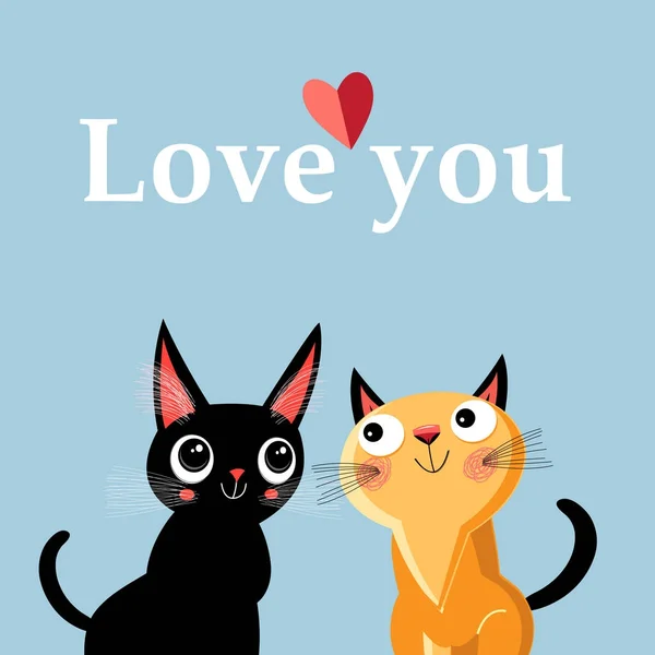 Cartão de saudação com gatinhos apaixonados — Vetor de Stock