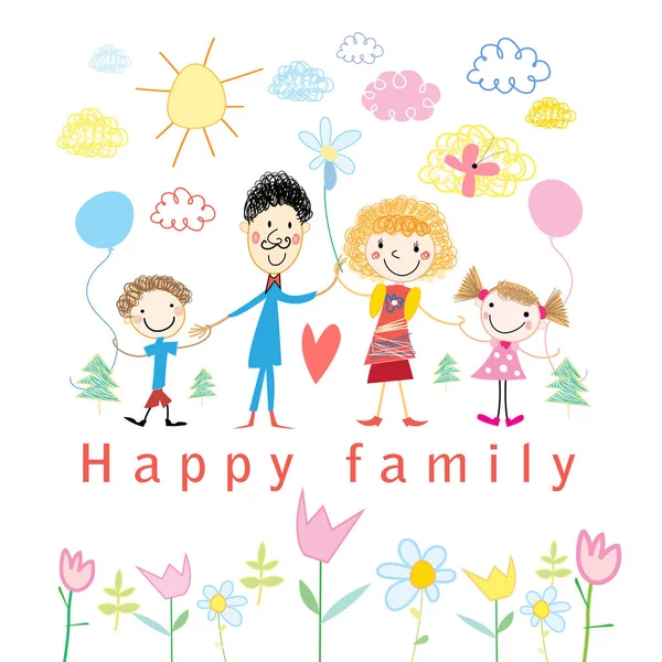 Dětské Kreslené kreslení šťastná rodina — Stockový vektor