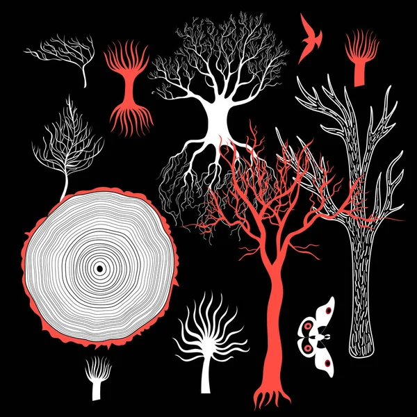 Conjunto gráfico vectorial de árboles diferentes — Archivo Imágenes Vectoriales