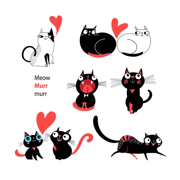 Vector set of enamored cats — Stock Vector