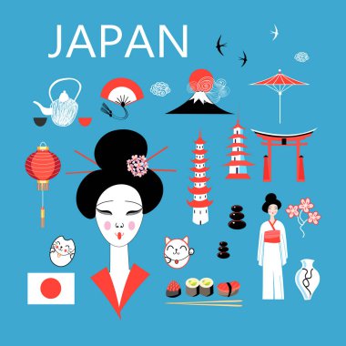 Vektör tasarım Japonya için farklı öğeleri ayarla