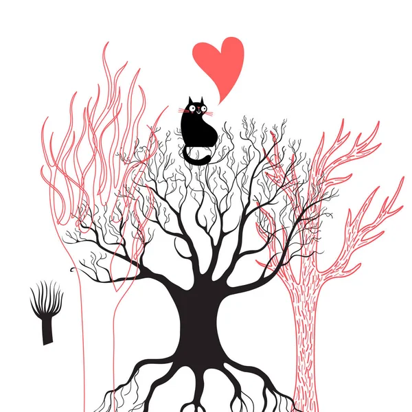 Ilustração vetorial de um gato preto apaixonado — Vetor de Stock