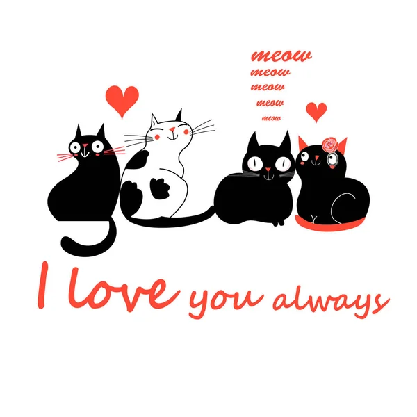 Beyaz bir arka plan üzerinde aşık kediler ile vektör kutlama kartı — Stok Vektör