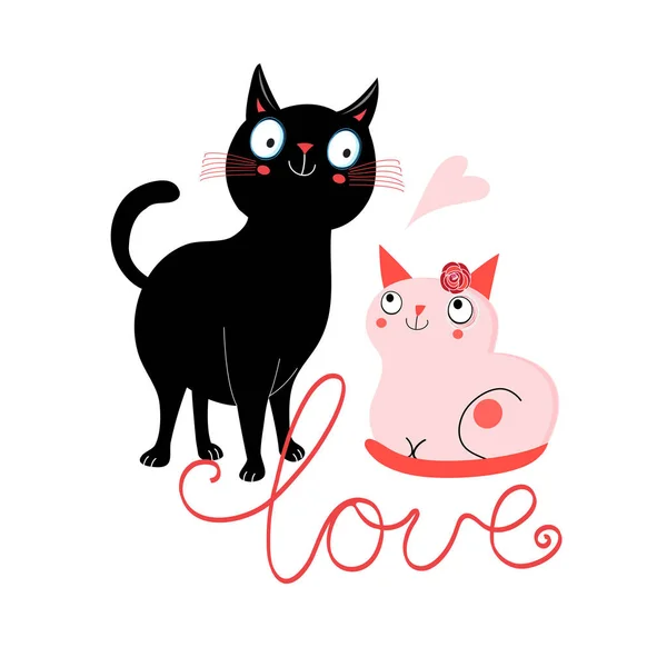 Tarjeta de celebración vectorial con gatos enamorados sobre fondo blanco — Vector de stock