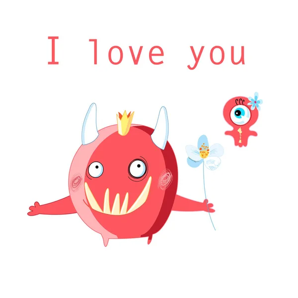 Carte de voeux avec joyeux dans les monstres d'amour — Image vectorielle