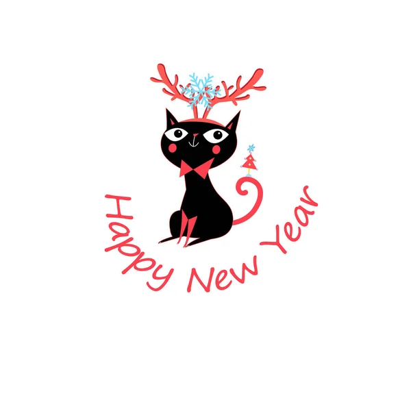 Vector cartão de saudação de Ano Novo com gato engraçado —  Vetores de Stock