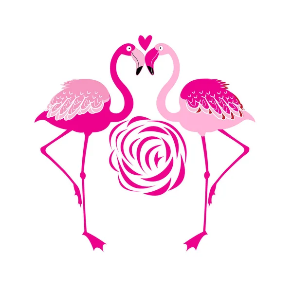 Vector illustration of an enamored pink flamingo — Stock Vector