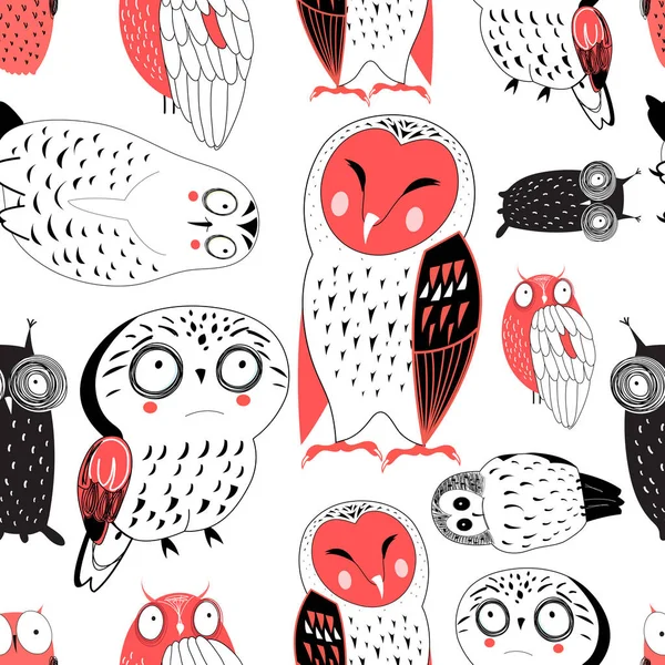 Vector seamless graphic pattern of funny owls — Stock Vector