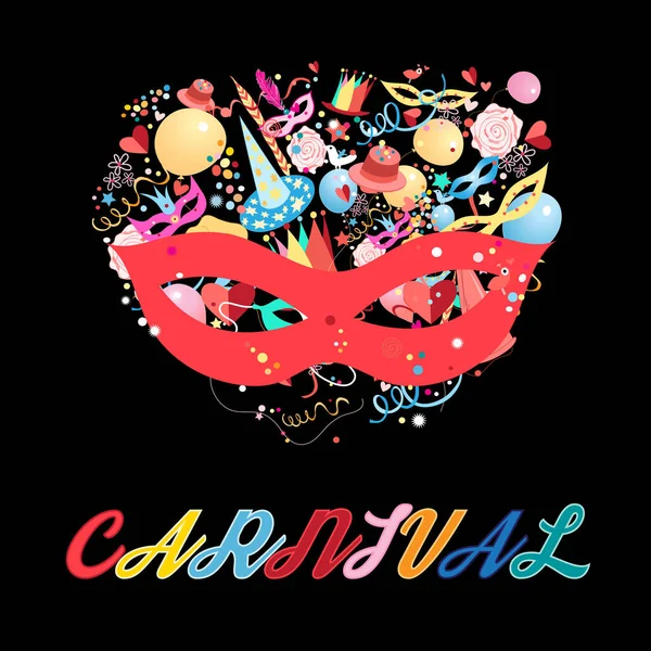 Vetor máscara de carnaval brilhante e outros elementos de férias — Vetor de Stock