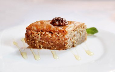 Makro tatlı bal baklava fotoğrafı