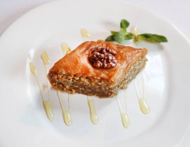Makro tatlı bal baklava fotoğrafı