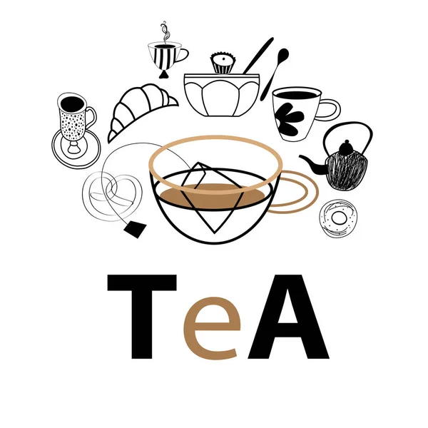 Векторная графика открыток с чаем и выпечкой — стоковый вектор