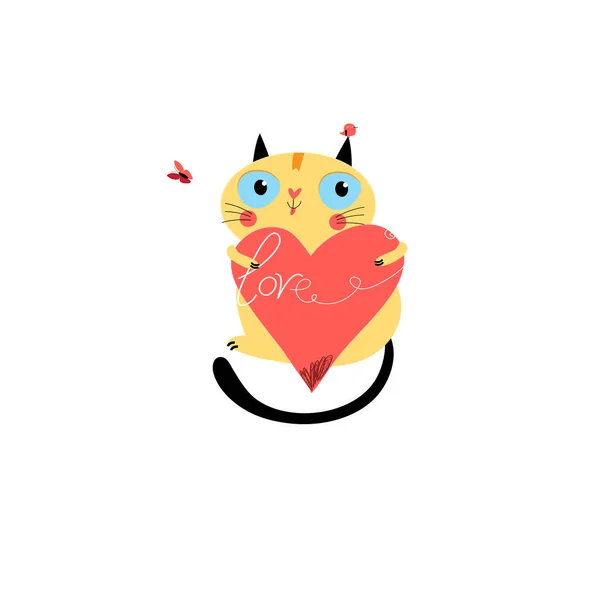 Vetor em gato de amor com coração —  Vetores de Stock