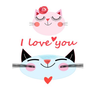 Aşık kedi ile vektör kutlama kartı