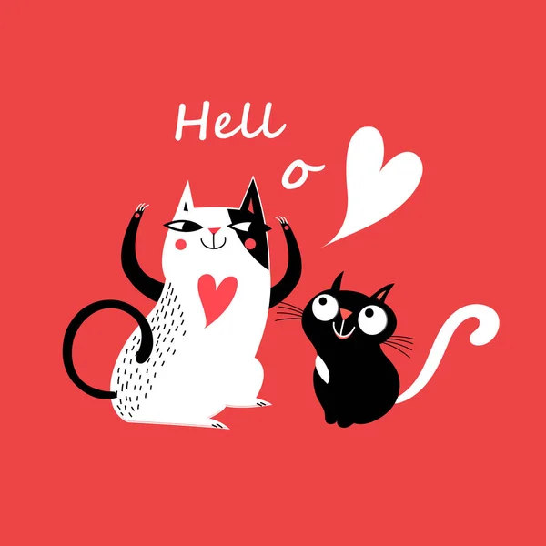 夢中になる猫とベクトルお祝いカード — ストックベクタ
