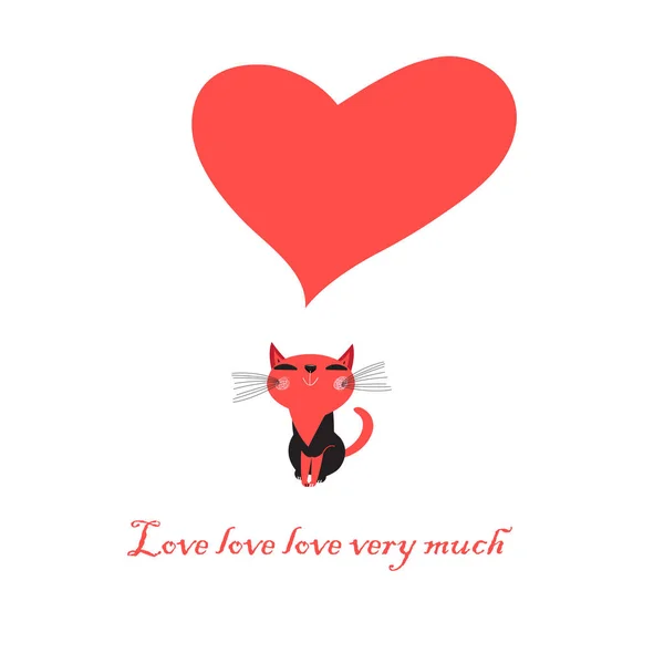 Greeting card with love cat with heart — Stock Vector