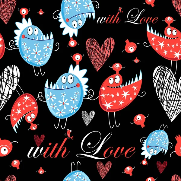 Seamless Jolly pattern with lovers monsters — Stock Vector