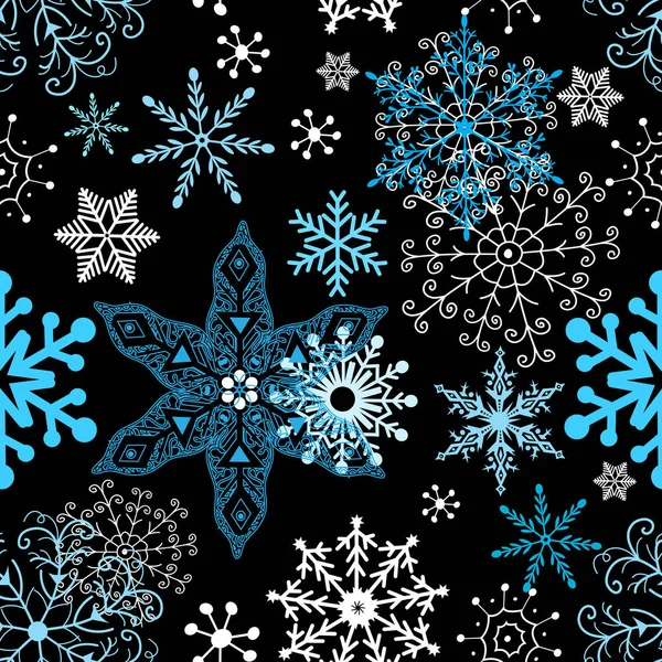 Patrón de invierno sin costuras de diferentes copos de nieve — Vector de stock