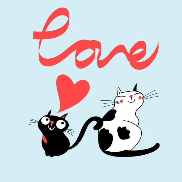 Gatos vetores apaixonados e a palavra amor — Vetor de Stock