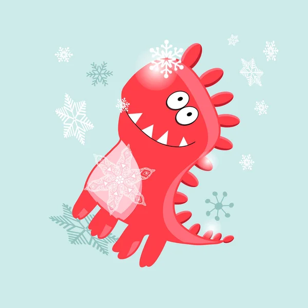 Christmas vector card cheerful dinosaur — ストックベクタ