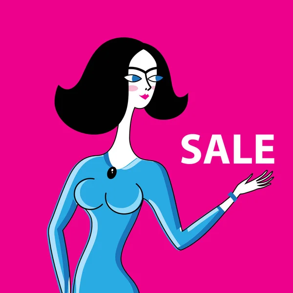 Vector portrait of a beautiful girl with a sale — Stock Vector