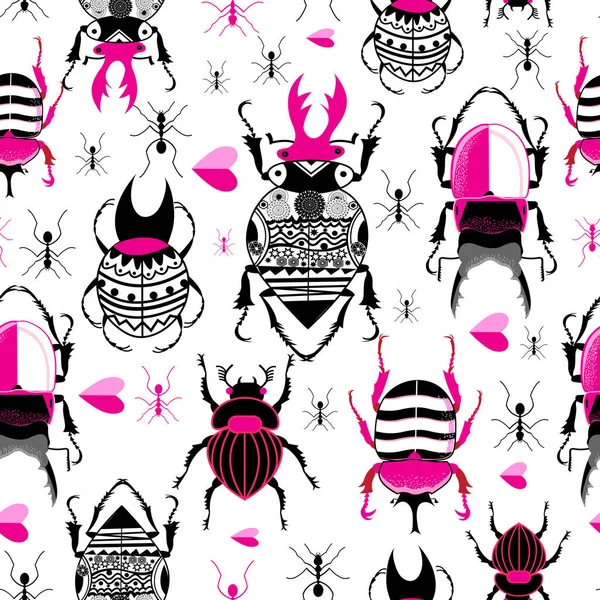 Böcekler ve karıncalar ile parlak, pürüzsüz bir desen oluşturun — Stok Vektör