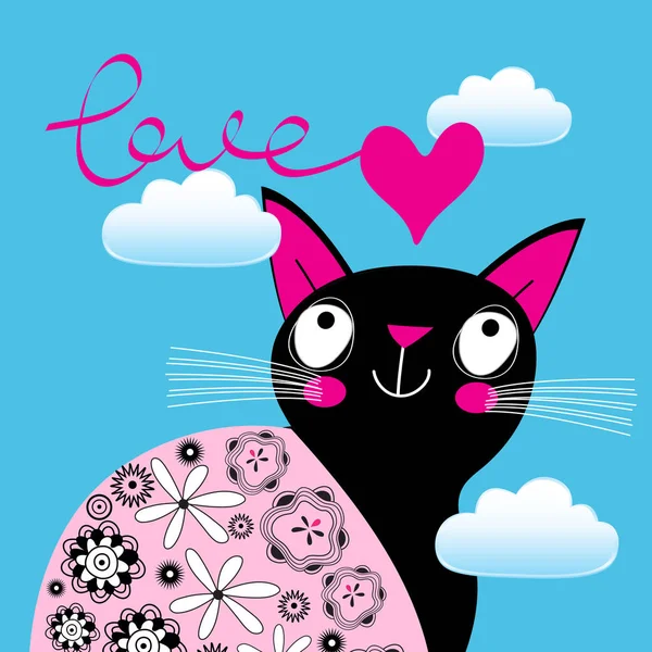 Beau portrait vectoriel d'un chat amoureux d'un cœur — Image vectorielle