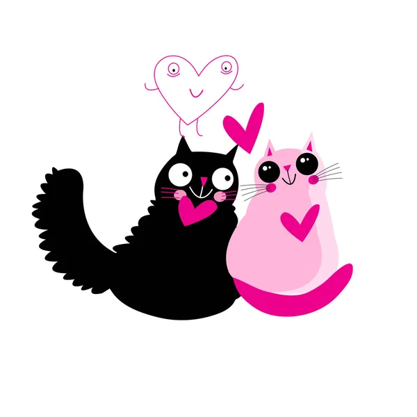 Pink cats in love on a white background — ストックベクタ