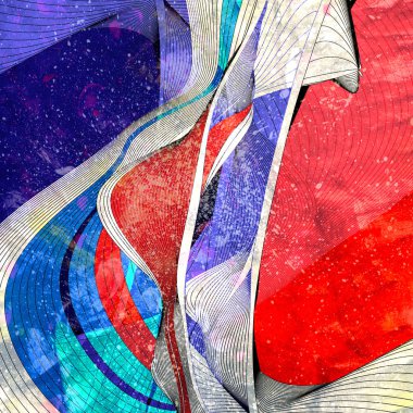 Farklı dalgaların soyut retro suluboya arkaplanı