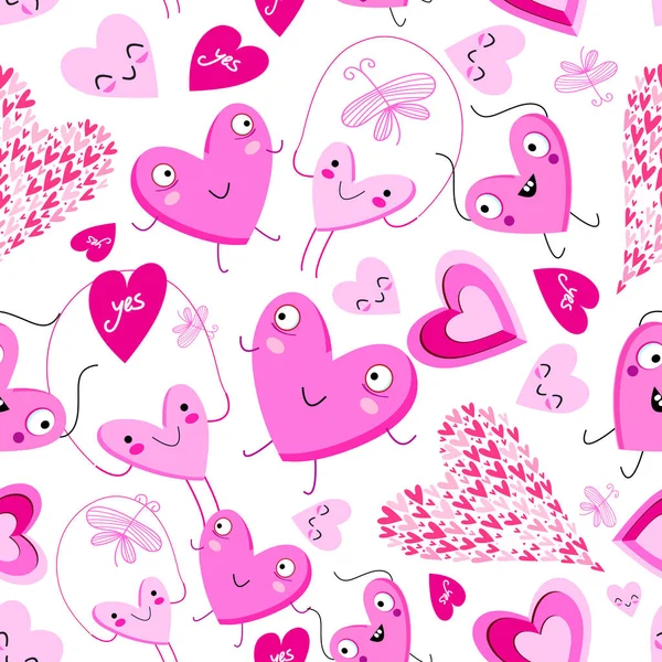 Cheerful greeting pattern of pink hearts — Stock Vector