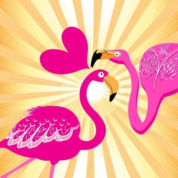 Miłośnicy wektorowe flamingi na słonecznym tle — Wektor stockowy