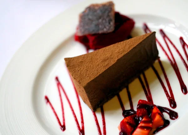 Foto macro de cheesecake de chocolate doce — Fotografia de Stock
