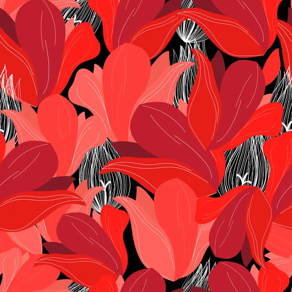 Seamless bright vector pattern of red flowers — Stock Vector
