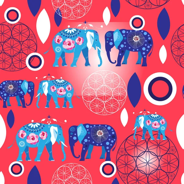 Modèle lumineux sans couture d'éléphants bleus — Image vectorielle