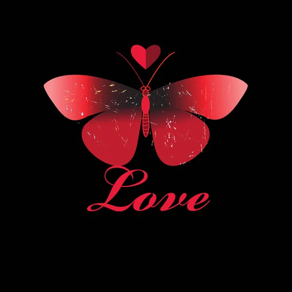 Vecteur papillon rouge amoureux d'un coeur — Image vectorielle