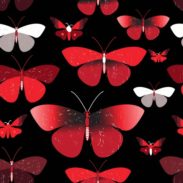 Seamless bright pattern of red butterflies — Stock Vector