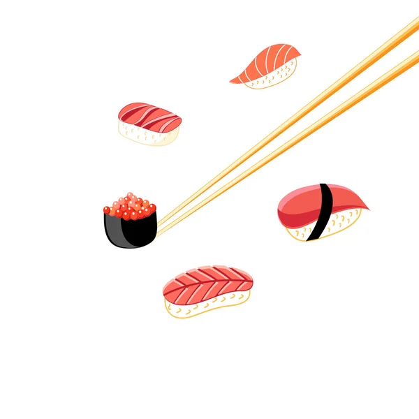 Illustration Läcker Sushi Bakgrund Vit Bakgrund — Stock vektor