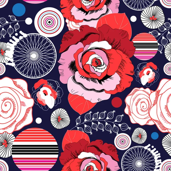 Різнокольоровий Літній Візерунок Різні Троянди — стоковий вектор